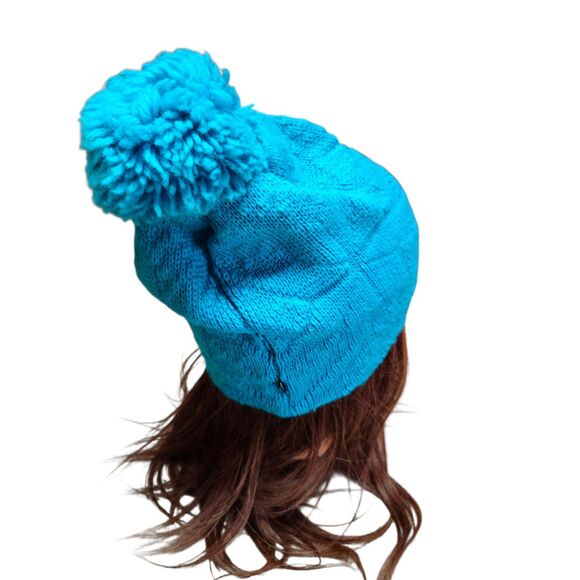 Vintage Smiley 100% Wool Beanie Ski Hat USA Knit Cap Blue on Blue Fair Isle - Picture 2 of 7